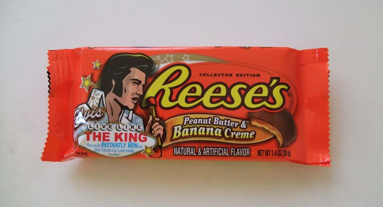 Early 2000s nostalgia - weirdest candy flavors - Collector Edition heese's Peanut Butter & Banana Creme Natural&Artificial Flavor Net Wt 1.4 Oz 39 Love The King You could Instantly Win an Elvis Tribute Car Look inside to play! See back