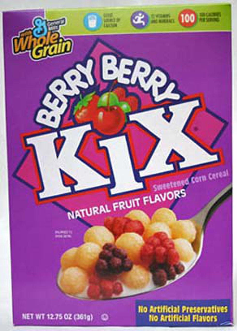 Early 2000s nostalgia - berry berry kix 90s - 9 Whole Grain Berry 100 Net Wt 12.75 Oz 361g O Fun Calings Berry Kx Sweetened Corn Cereal Natural Fruit Flavors No Artificial Preservatives No Artificial Flavors