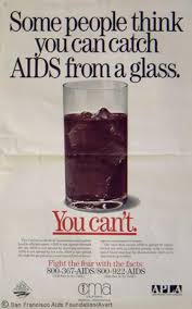 Vintage PSAs - hiv psa posters - Some people think you can catch Aids from a glass. You can't Fight there with the fact 8367Aids S0022 Aids ama Ara info