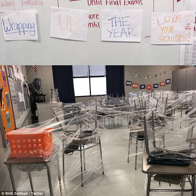 Best Senior Pranks - classroom pranks - could moulu Unhl Final Exams pre Wrapping Up intil The Loved Your Seniors! Cf Ar Year Bhs Softball Twitter