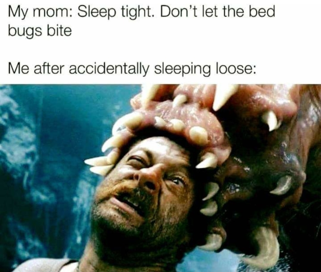 Childhood Memes - sleep tight memes - My mom Sleep tight. Don't let the bed bugs bite Me after accidentally sleeping loose