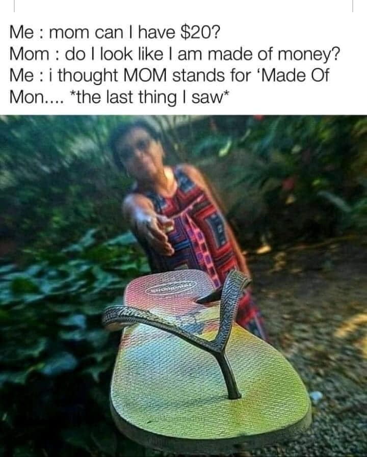 Childhood Memes - Me mom can I have $20? Mom do I look I am made of money? Me i thought Mom stands for 'Made Of Mon.... the last thing I saw Strongmint