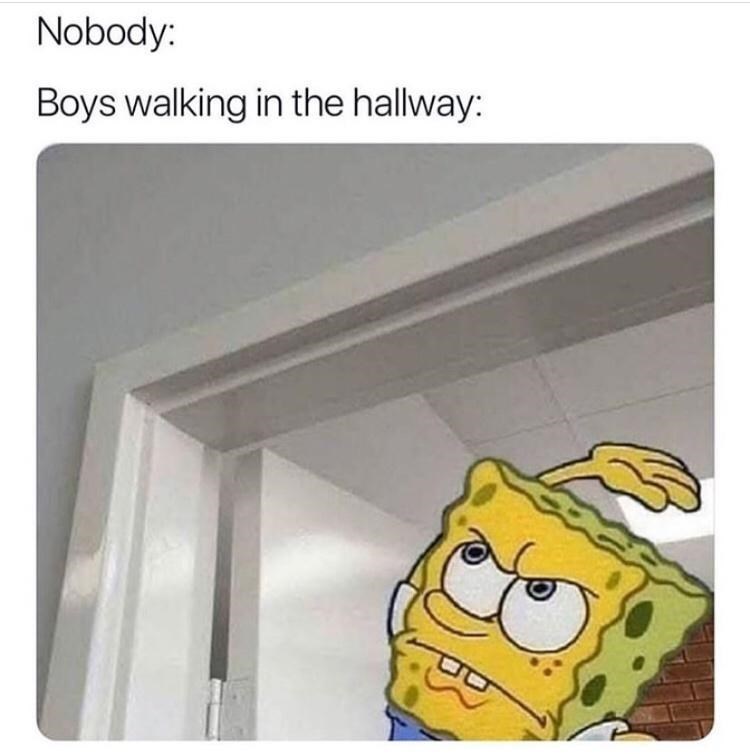 Childhood Memes - nobody boys meme - Nobody Boys walking in the hallway