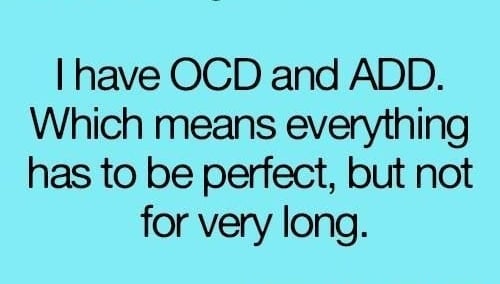 funny pictures - funny socks funny quotes - I have Ocd and Add. Which means everything has to be perfect, but not for very long.