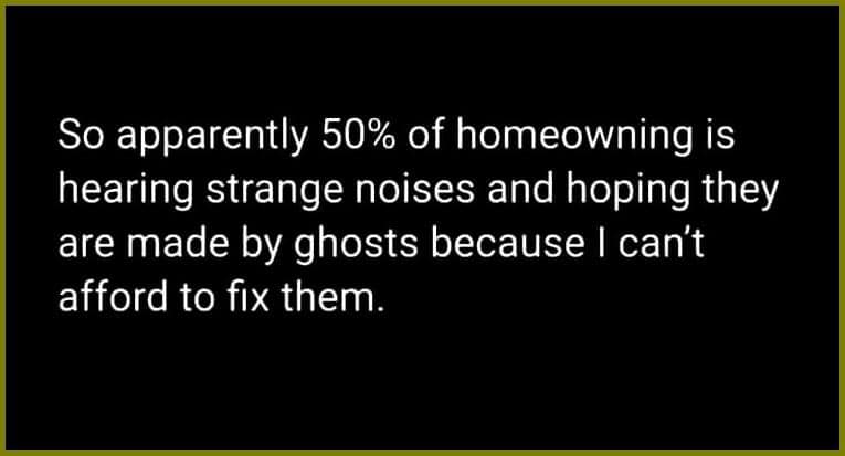 monday morning randomness - presentation - So apparently 50% of homeowning is hearing strange noises and hoping they are made by ghosts because I can't afford to fix them.