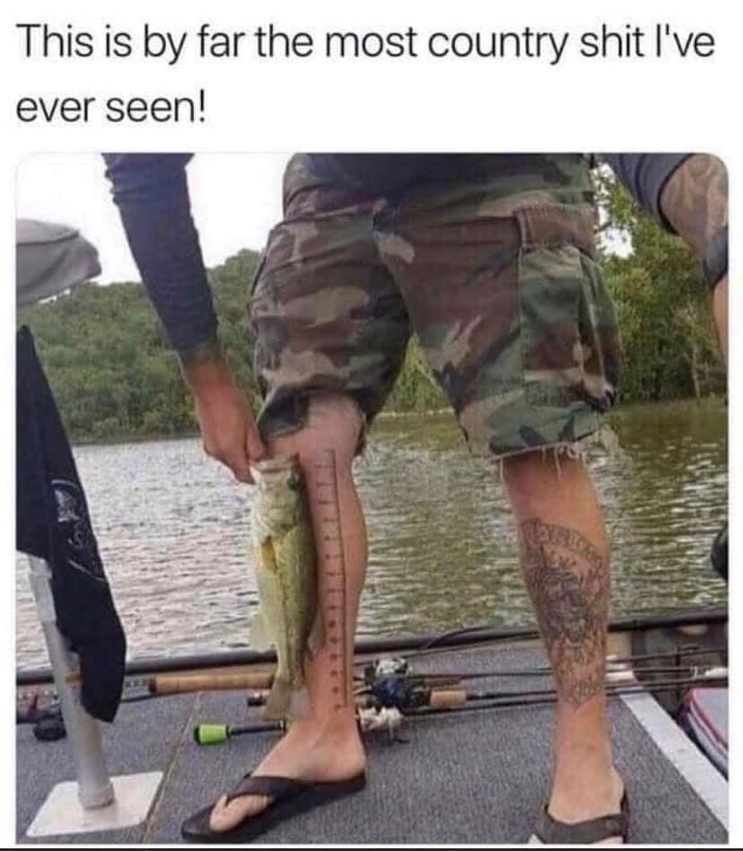 redneck memes and pics - fishing tattoo - This is by far the most country shit I've ever seen! S Pri