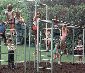 Metal swingsets without padding. Wooden play equipment with splinters