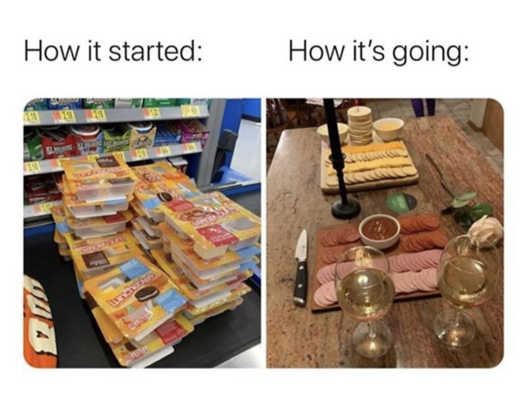 relatable memes - it's going how it started meme - How it started Lins S 23 14 Lunchables How it's going