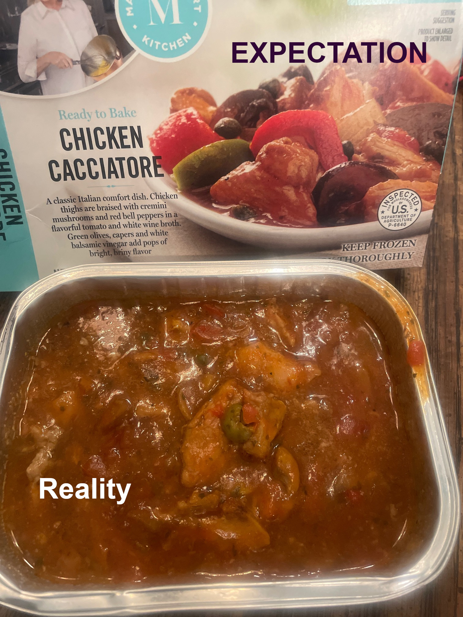 Expectations vs Reality memes - curry - Ken M Kitchen Ready to Bake Chicken Cacciatore Allant dish, Chicken thighs are bralend with semin sushnomsnd red bell peppers ina Haveful win and white wine berth Geen olles opers and white halwe vinegar all pepe of
