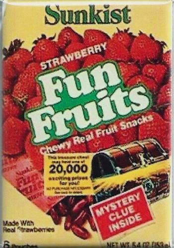 Chcoolate covered fruit snacks that your mom felt good putting in your lunch because she didn't know any better