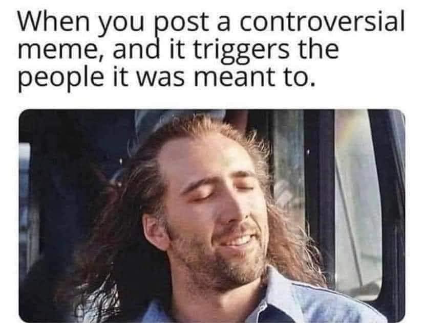 memes about internet life and culture -  photo caption - When you post a controversial meme, and it triggers the people it was meant to.