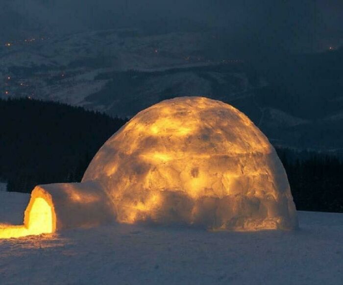 Igloo with fire in it for warmth- who knew?!