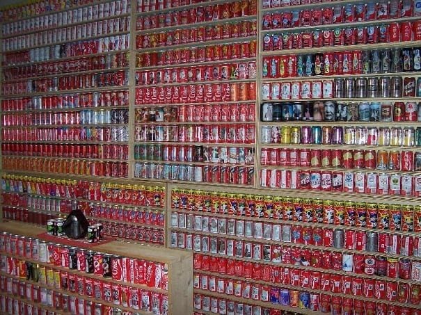 An impressive coke can collection