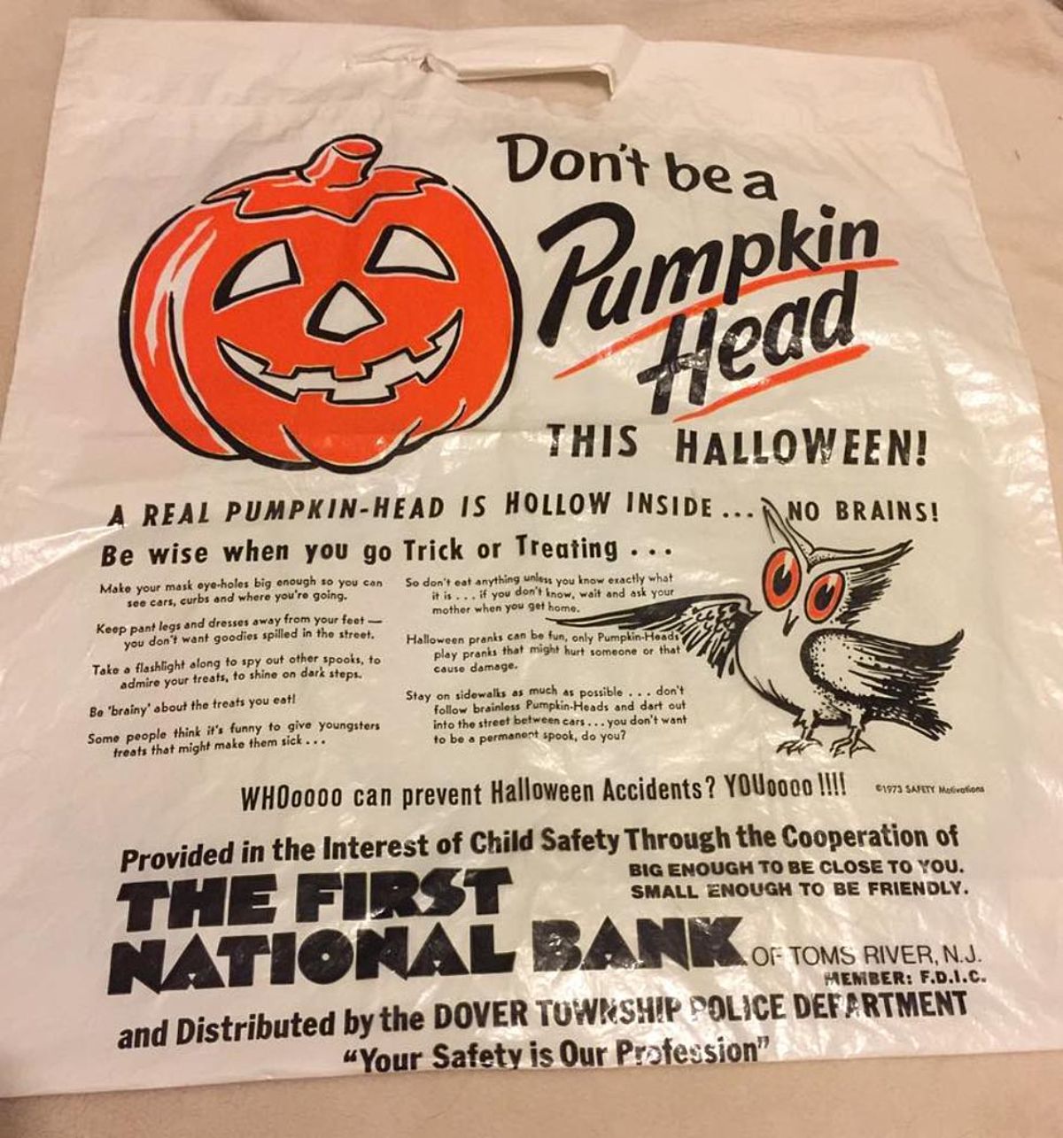 These plastic trick or treat bags were given out at schools during the annual Halloween Classroom parties, they were filled with treats, pencils, coupons for free icees, and all of the trick or treats from school. Kids would go to each classroom and trick or treat, then you would go back to homeroom and get cupcakes and then you would go home on a sugar high and trick or treat for more. There were no organic, vegan, low sugar,flax milk icing cupcakes, no little bags of pretzels. These were the pure days of peanuts and popcorn balls, chewy candy and jawbreakers, everything that would get a school sued now.