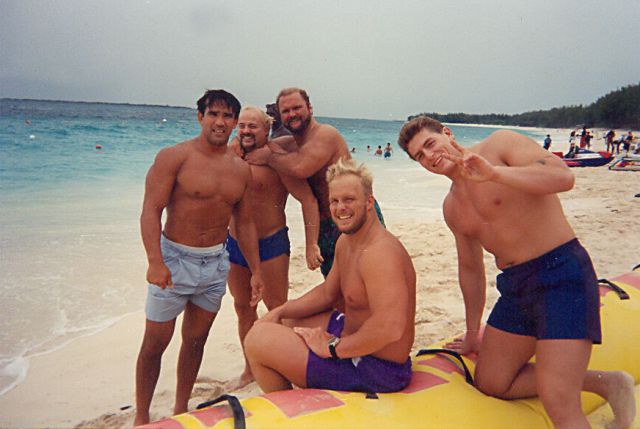 Remember that other picture of Rock and Mankind playing the n64 that always gets posted? Here we are again. Ricky Steamboat, Kevin Sullivan, Arn Anderson, Steve Austin and William Regal.