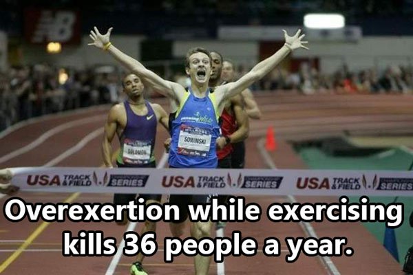 600m run - Sowinsko Usa Series Usa . Atries Usar .Series Overexertion while exercising kills 36 people a year.