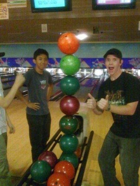 random weird pic bowling ball stacking