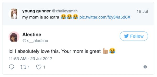 People commenting online how awesome her mom is