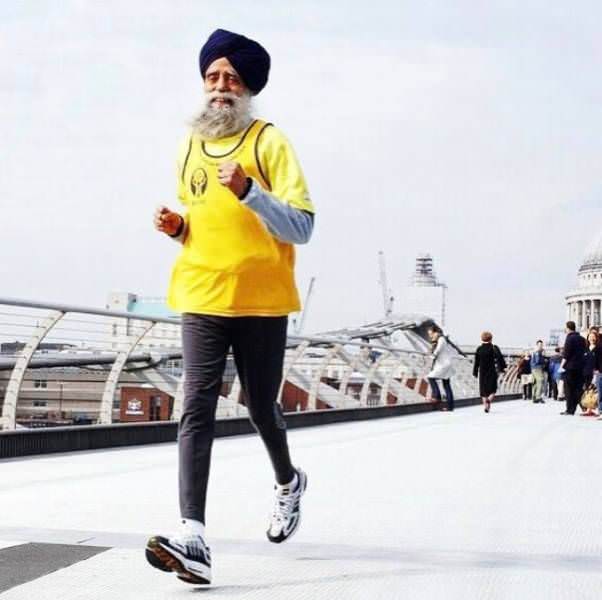 100-year-old Fauja Singh is a Guinness record marathon runner who finished in 8 hours, 25 minutes, and 18 seconds, becoming the oldest marathon runner to complete such a distance.