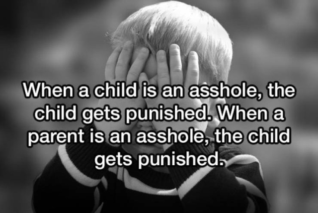 kids covering their face - When a child is an asshole, the child gets punished. When a parent is an asshole, the child gets punished.