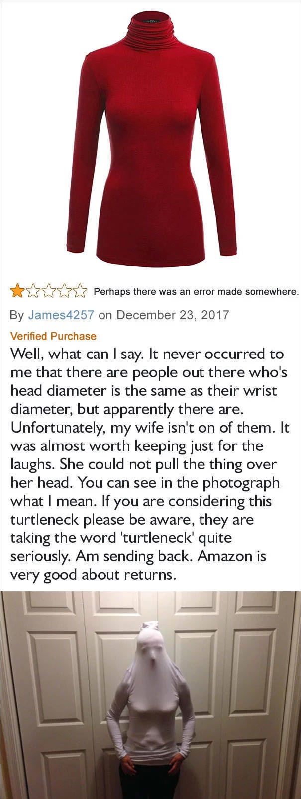 amazon reviews - sleeve - Lili w erhaps there was an error made somewhere. By James4257 on Verified Purchase Well, what can I say. It never occurred to me that there are people out there who's head diameter is the same as their wrist diameter, but apparen