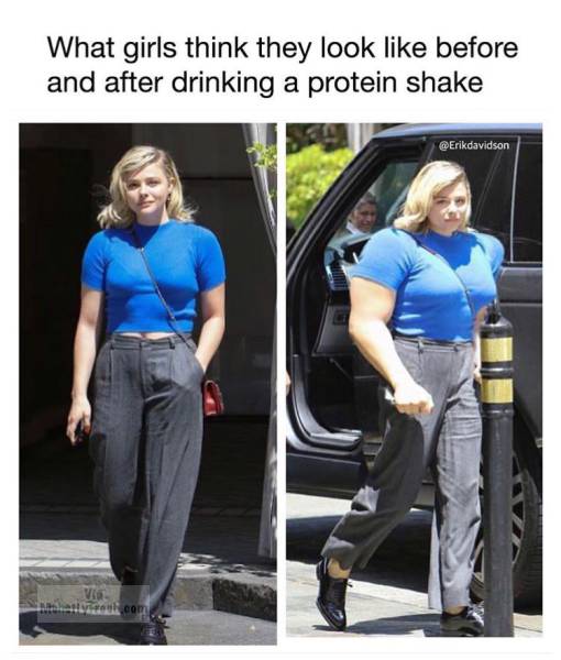 chloe moretz memes - What girls think they look before and after drinking a protein shake Ivalo