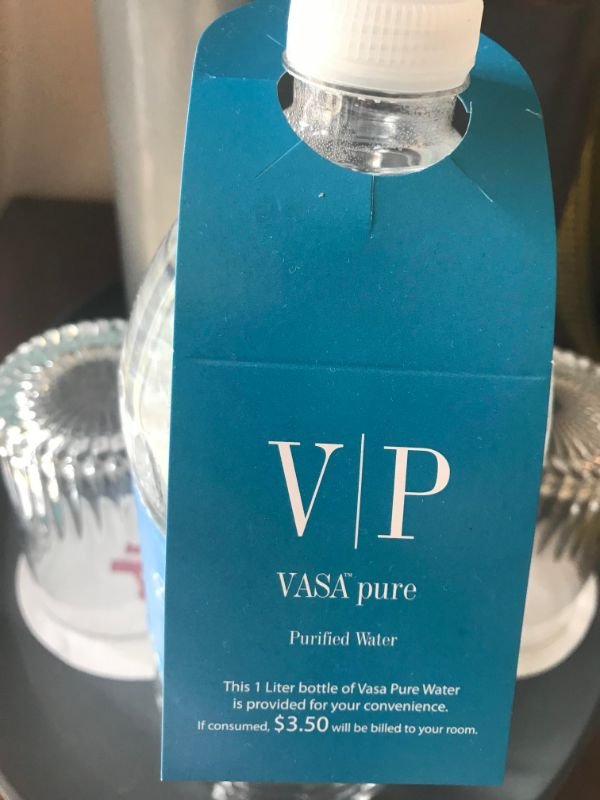 liquid - Vp Vasa pure Purified Water This 1 Liter bottle of Vasa Pure Water is provided for your convenience. If consumed, $3.50 will be billed to your room.
