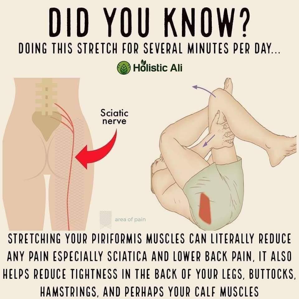 did you know yoga - Did You Know? Doing This Stretch For Several Minutes Per Day... Holistic Ali Sciatic nerve area of pain Stretching Your Piriformis Muscles Can Literally Reduce Any Pain Especially Sciatica And Lower Back Pain, It Also Helps Reduce Tigh