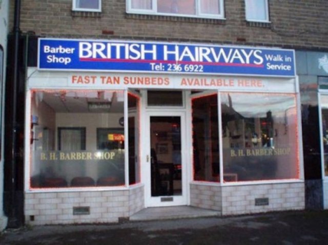 funny hairdresser names - Barber SWalk in Shop Service Tel 236 6922 Fast Tan Sunbeds Available Here Barber British Hairways We Il Barbersh B.H. Barber Shop