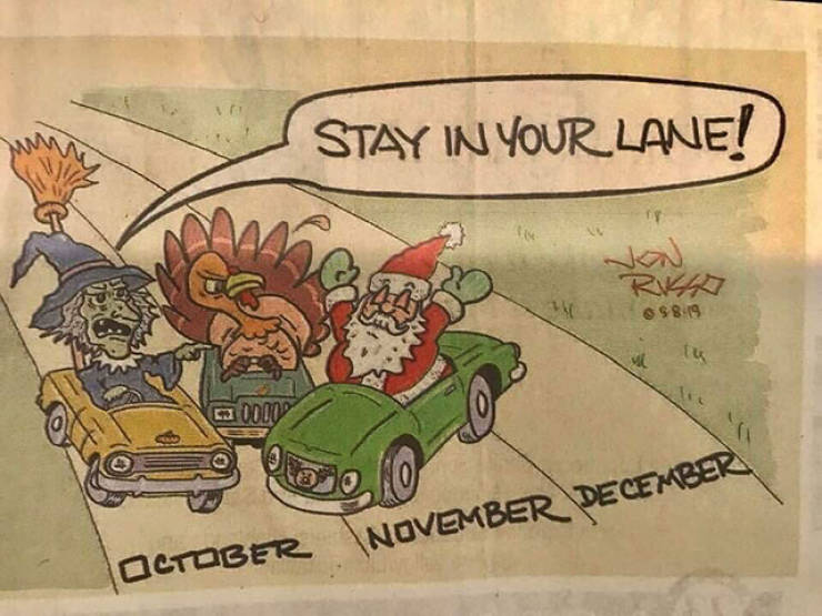 stay in your lane holiday cartoon - Stay In Your Lane! 98.19 November December October