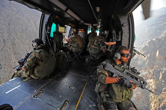 French soldiers onboard a EC 725 Caracal