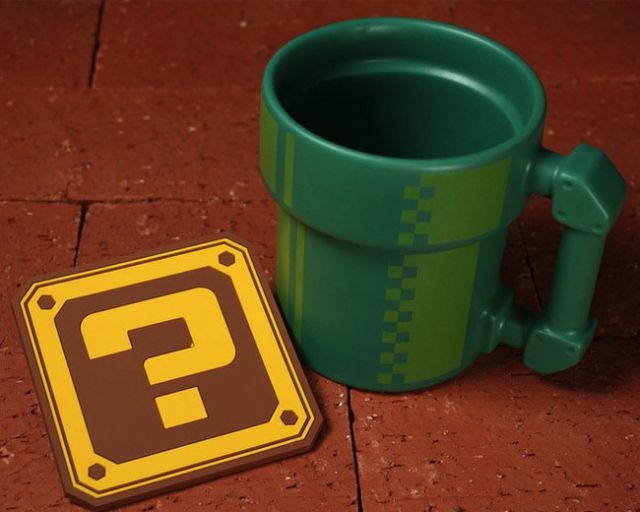Super Mario Pipe Mug + ? Block Coaster - Get it <a href="http://www.fangamer.com/products/pipe-mug" target="_blank"> here</a>.