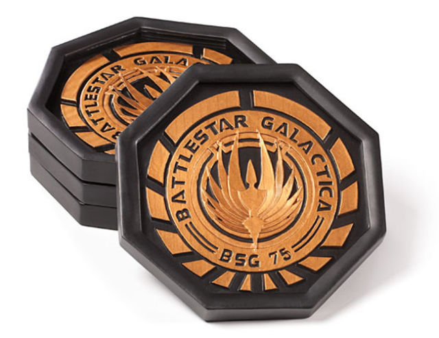 Battlestar Galactica Coasters - Buy here. http://www.thinkgeek.com/product/ecf8/