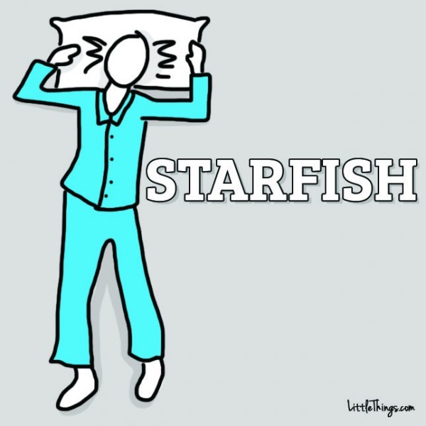 #6 The Starfish    This is reported to be the least popular of all the sleeping styles, lying on one's back with hands extended above the head and likely behind the pillow. These sleepers tend to be loyal friends with more concern for others than even themselves.