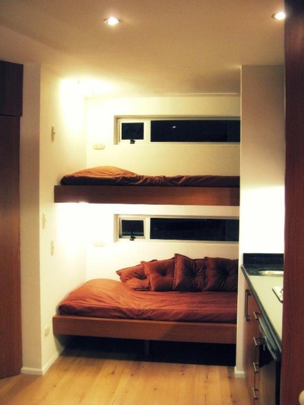 #5 More Beds   How many people can you get into 160 square feet? More than you'd think! Bunk beds are great space savers and the lower one can be used as a couch. If the bunks fold into the wall that's even better for having more space for entertaining.