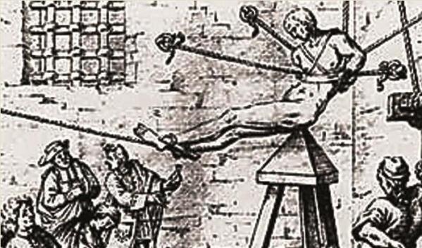 The Judas Cradle: The Judas cradle was a pyramid-shaped and sharpened device, upon which a victim was lowered via ropes. As the victim was lowered, the device would slowly tear open their anus, vulva or scrotum. Though the device is often attributed to the Spanish Inquisition, there is evidence that it existed before this time as part of carnival sideshows.