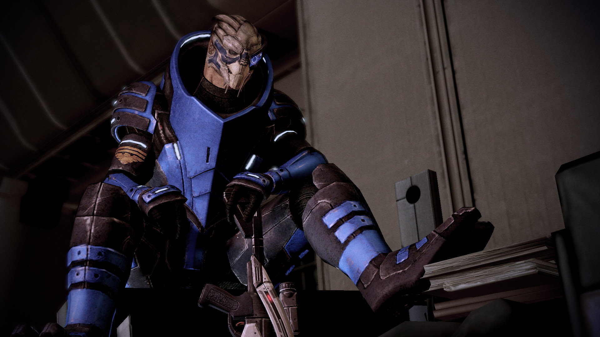 Garrus Vakarian (Mass Effect Trilogy). He's not even “Human”...and he makes it with the ladies (well...FemShep) better than most real men XD – He could be the “poster boy” for the nerd that gets the girl. He knows how to handle a gun, he's a master at sniping, he's funny and great with words...and AMAZING at calibrations. All around Turian bad boy, anyone? ;)