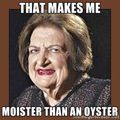 Moister than an oyster caption over cringing photo of Helen Thomas