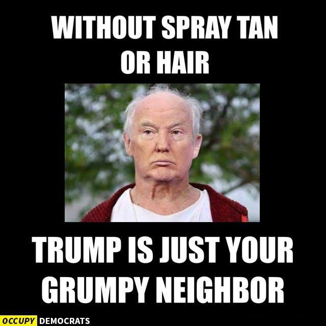 trump meme about trump memes - Without Spray Tan Or Hair Trump Is Just Your Grumpy Neighbor Occupy Democrats