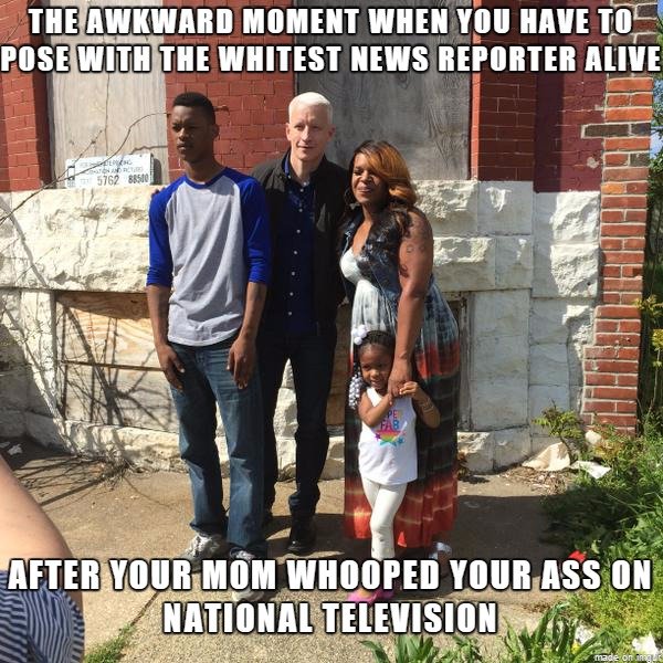 anderson cooper memes - The Awkward Moment When You Have To Pose With The Whitest News Reporter Alive 5762 88510 After Your Mom Whooped Your Ass On National Television