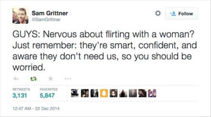 mean comments on social media - 12 Sam Grittner SamGrittner Guys Nervous about flirting with a woman? Just remember they're smart, confident, and aware they don't need us, so you should be worried. Favorites 3,131 5,847 Raudaval!