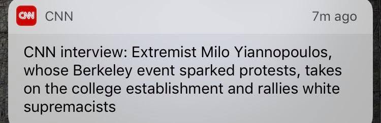 Here's how the fake news describes Milo, a gay Greek half Jew that dates black men. Yeah they sure have a lot of those at the WHITE supremacist meetings.
