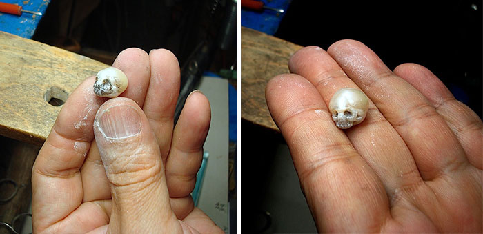 Artist Carves Tiny Skulls Out Of Pearls