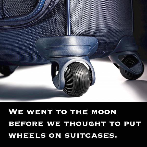 Patent for wheeled luggage: 1970. Man first walked on the moon: 1969.