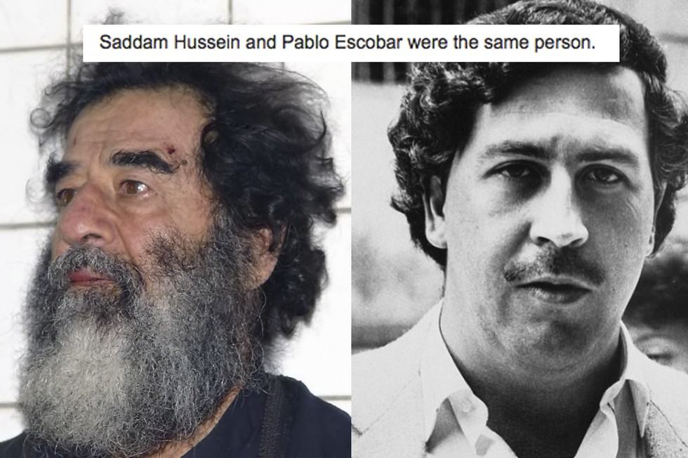 funniest conspiracy theories - Saddam Hussein and Pablo Escobar were the same person.