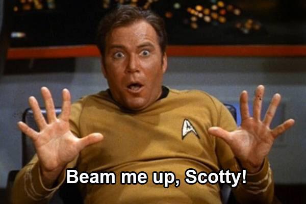 Captain Kirk never said this exact phrase, although he did urge Scotty on more than one occasion to get him back to the ship ASAP.