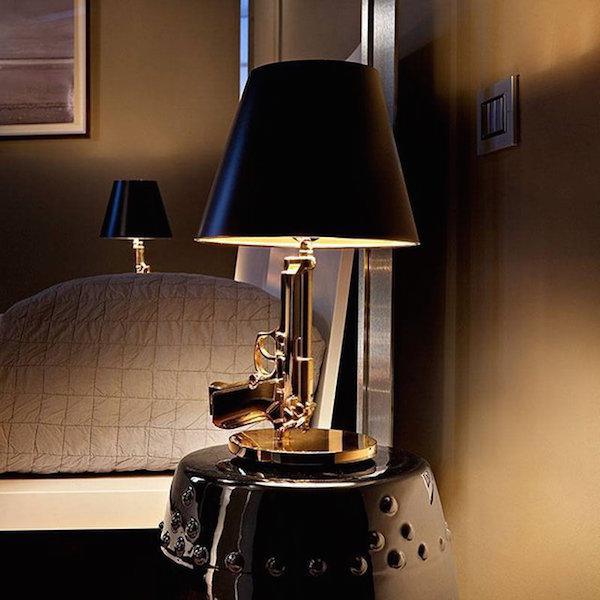 Gold Gun Table Lamp – $180: The gun table lamp provides reading and ambient lighting. If you’re a fan of the Godfather, it gives you the ability to memorize every line from that movie. It also brings a fun and unique style to any room, or dark and mysterious, whatever. The body of the lamp lies in die-cast aluminum with an over molded polymer coating and finished with a golden gloss plating.