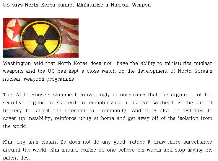 North Korea does not  have the ability to miniaturize nuclear weapons