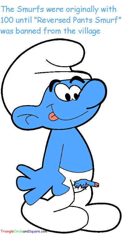 Hilarious drawing of a smurf with his pants on backwards exposing himself in this funny comic strip
