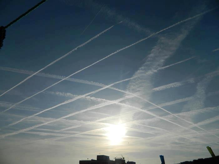 the government is purposely covering the skies to produce global warming.. the sun reflects off the aluminum particles and heats up the environment.  geo engineering.